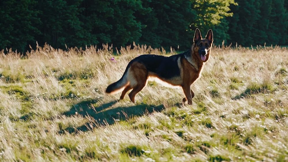 German Shepherd runs sunlit meadow Free Video rawpixel