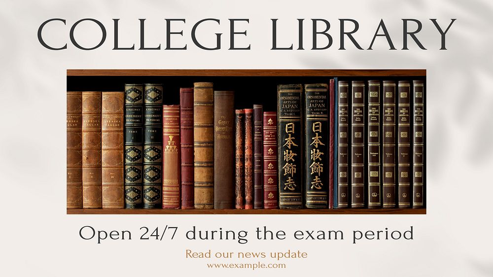 College library  blog banner template, editable text
