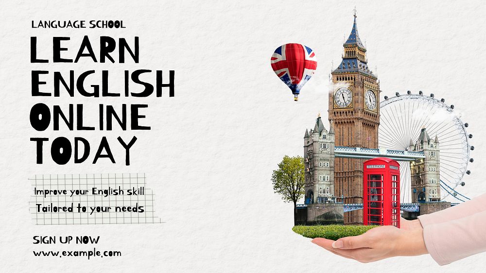 Learn English online blog banner template  