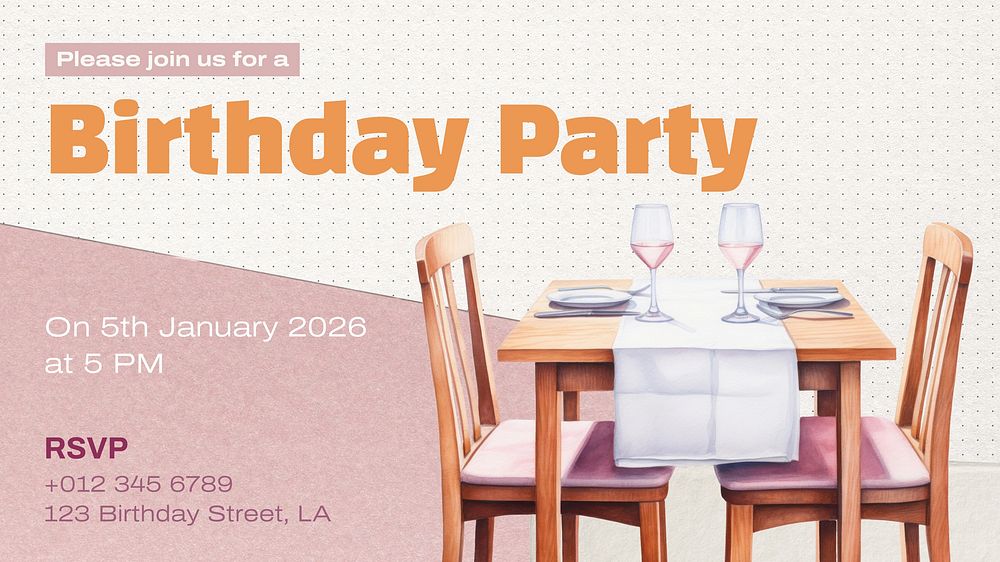 Birthday party blog banner template, editable text