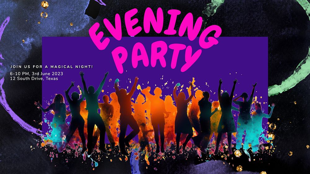 Evening party invitation blog banner template, editable text