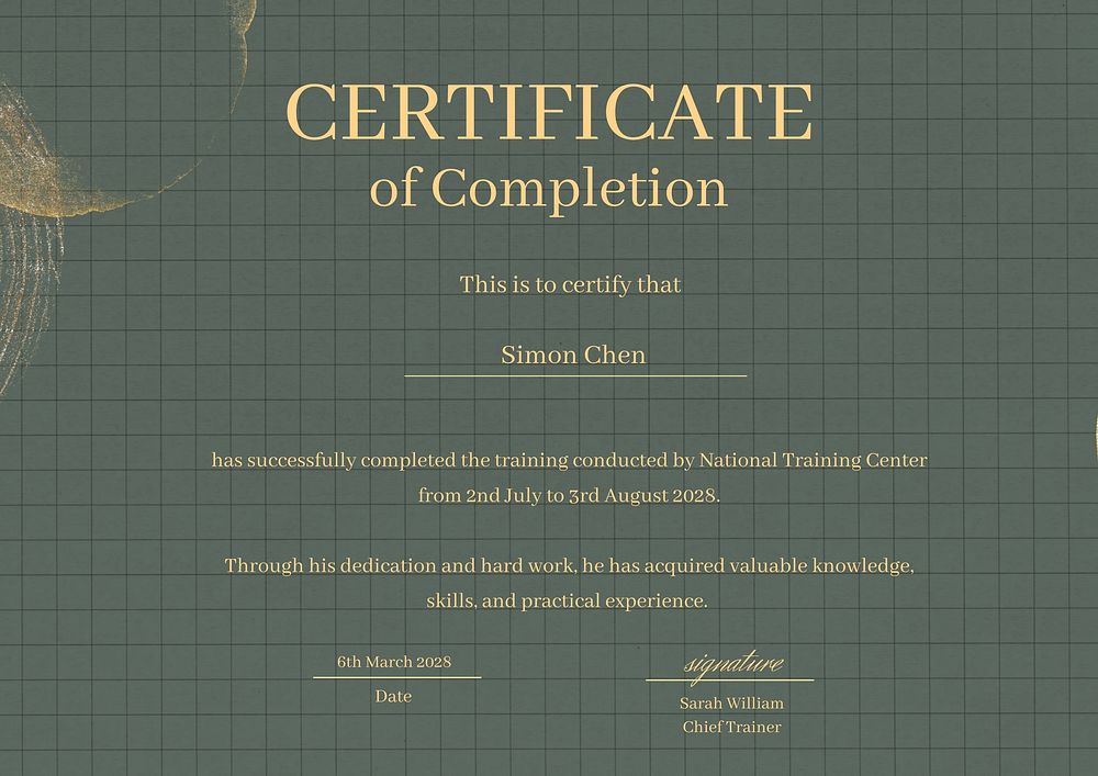 Completion certificate  template