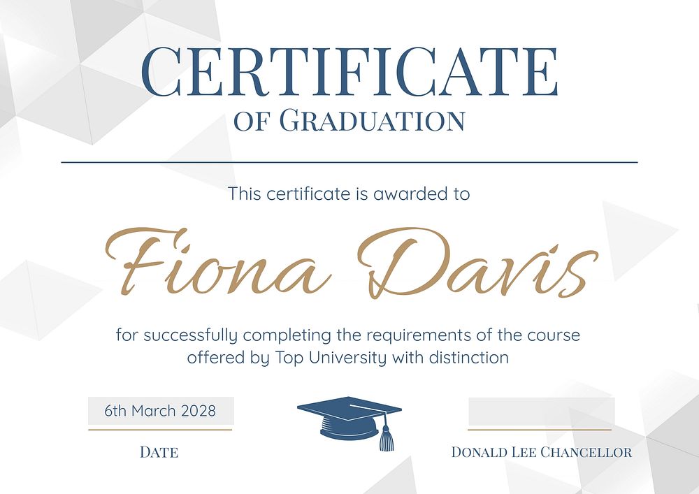 Graduation certificate template, editable design
