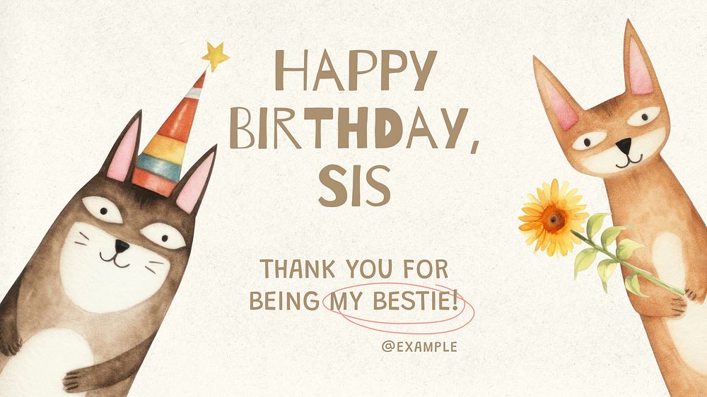 Happy birthday sister  blog banner template, editable text