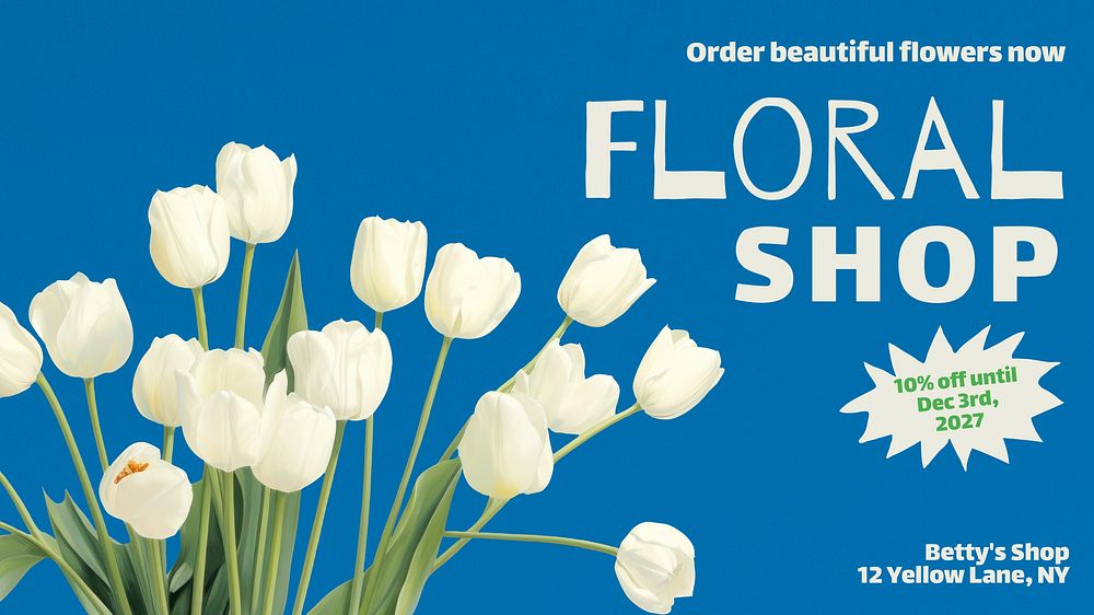 Floral shop blog banner template, editable text
