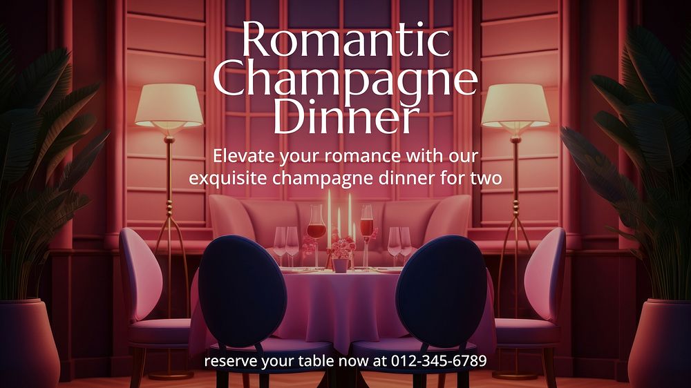 Romantic Champagne dinner blog banner template, editable text