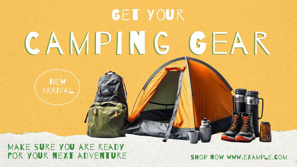 Camping gear blog banner template, editable text