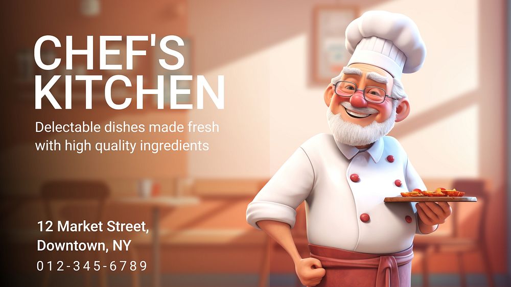 Chef's kitchen blog banner template, editable text