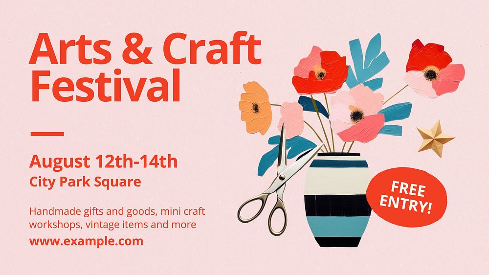 Arts and craft festival blog banner template, editable text