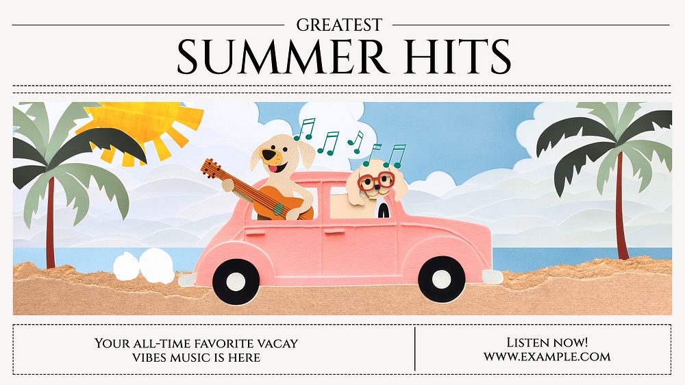 Summer songs playlist blog banner template, editable text
