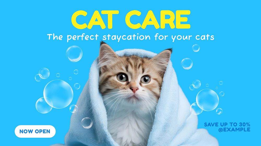 Cat care blog banner template, editable text