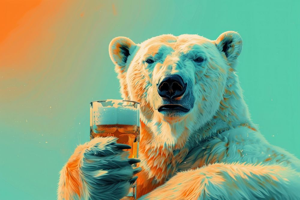 Polar bear with beer wildlife animal mammal.
