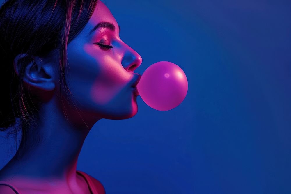 Woman blowing bubble gum photography balloon female.