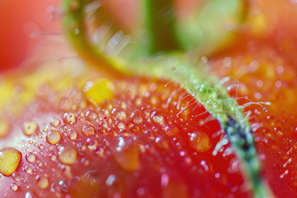 Extreme close up of tomato vegetable medication droplet.