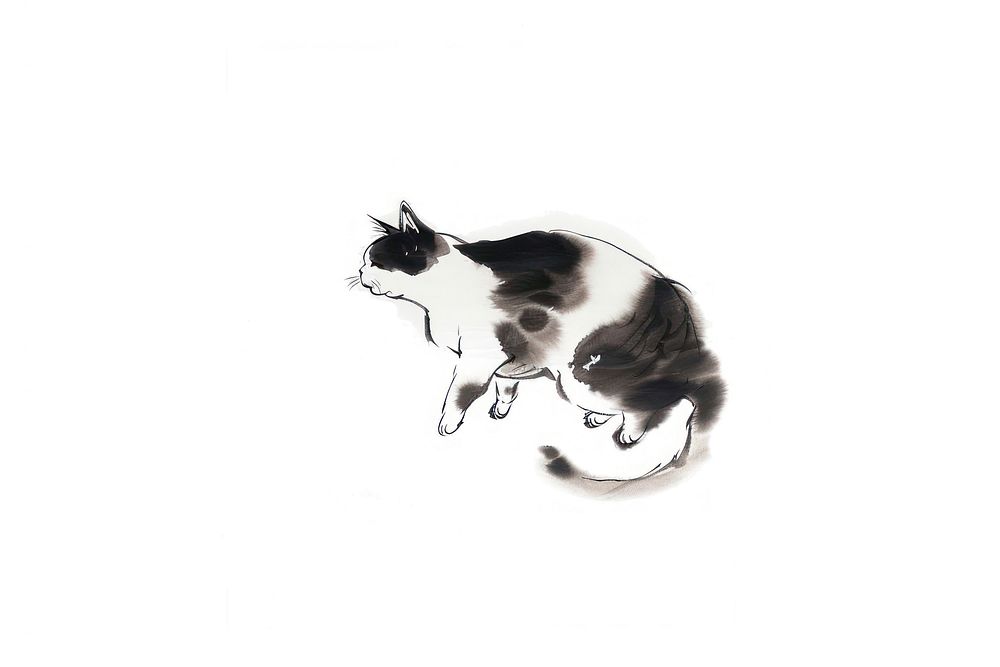 Cat japanese minimal art illustrated drawing.