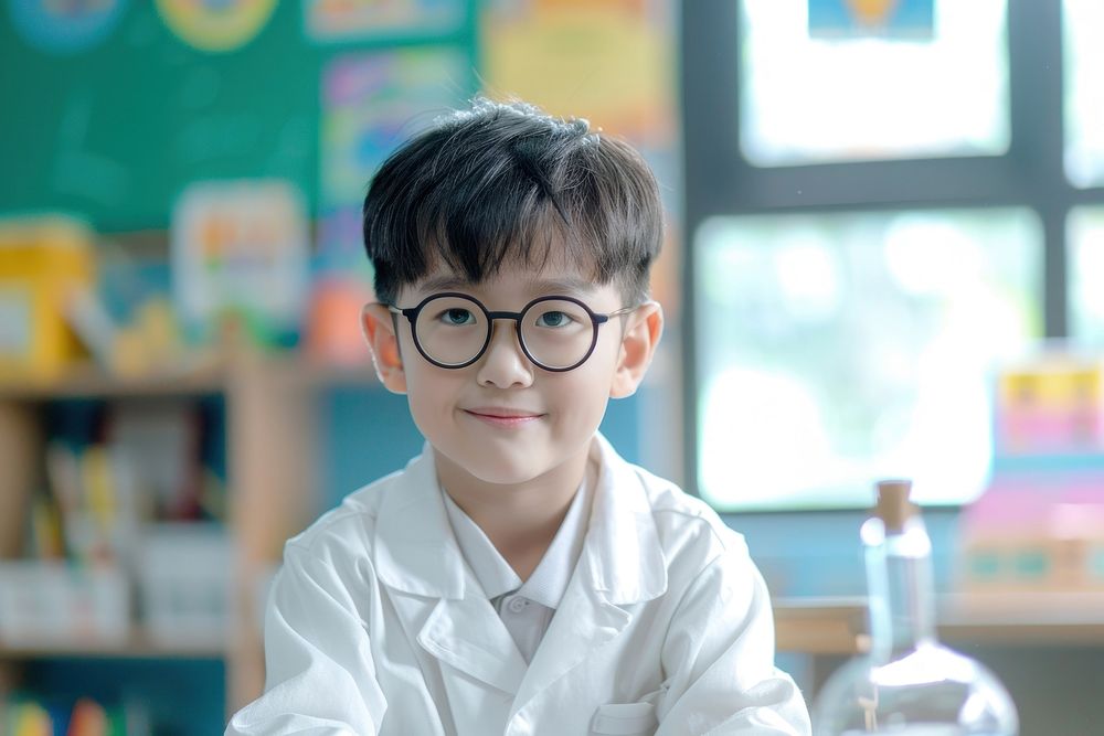 Asian kid scientist person human.