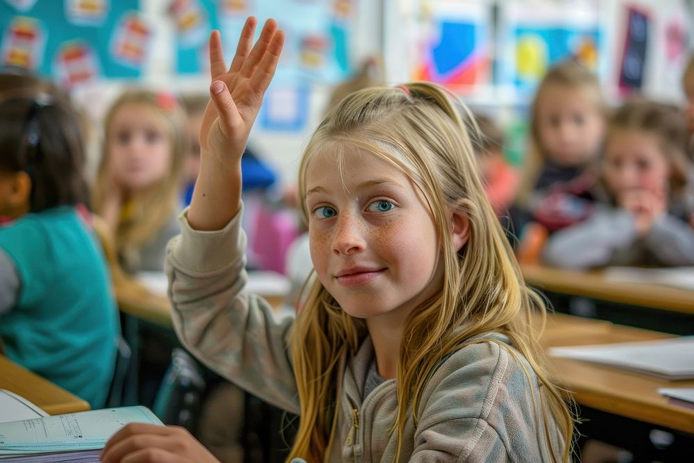 Students Raise your hand classroom school child.