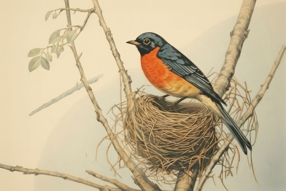 Robin bird in nest animal finch beak.