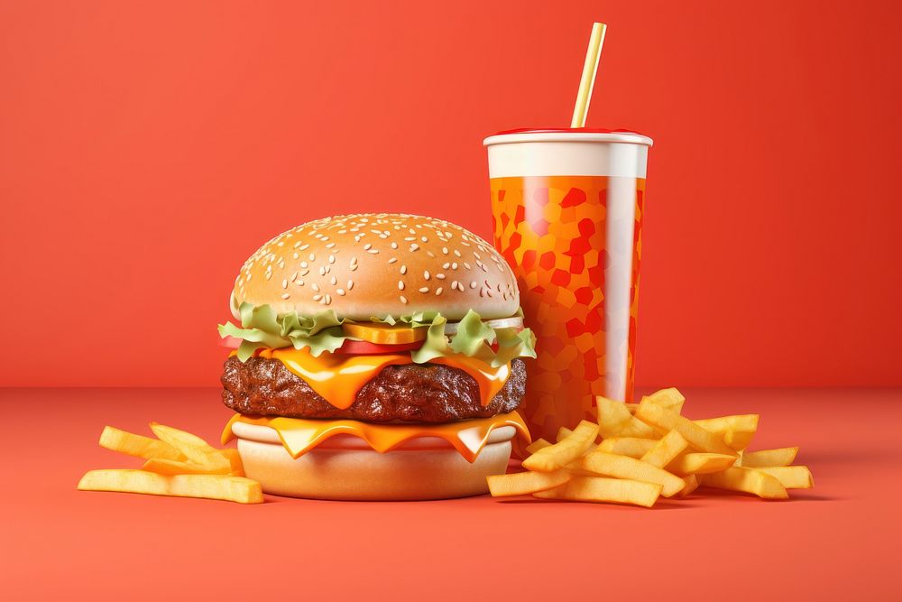 Fast food burger fries ketchup.