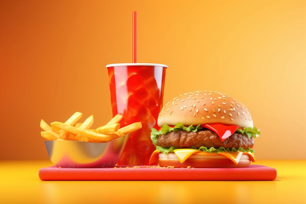 Fast food burger fries food presentation.