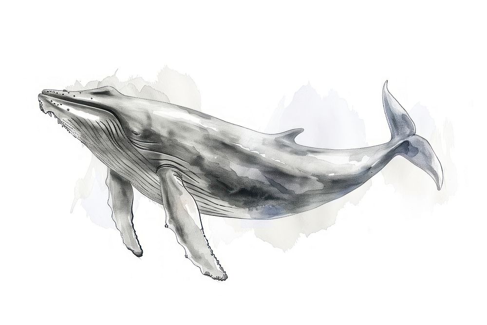 Minke Whale whale illustrated drawing.