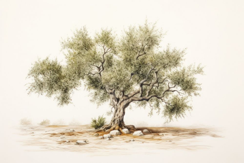 Olive tree painting illustrated drawing.