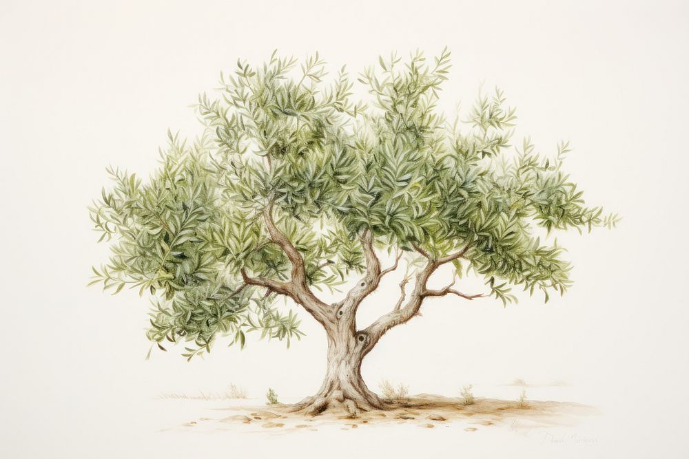 Olive tree painting illustrated drawing.