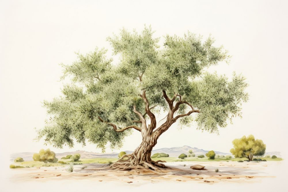 Olive tree illustrated drawing sketch.