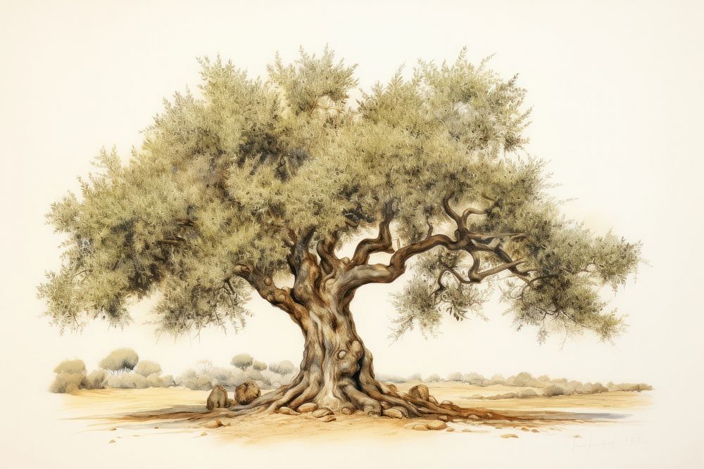 Olive tree painting illustrated wildlife.