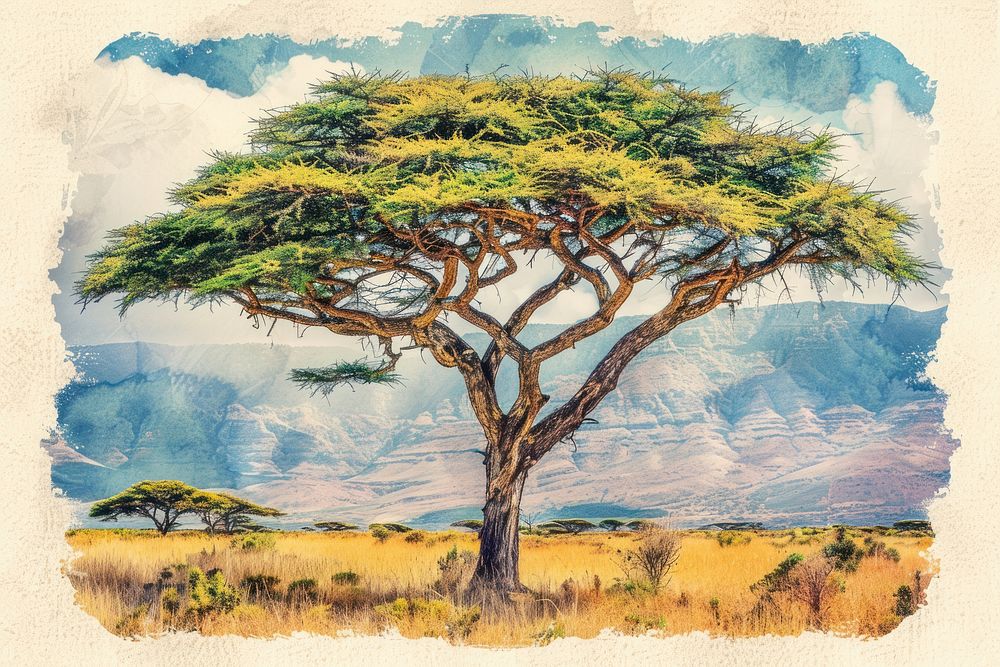 African Bush painting grassland landscape.