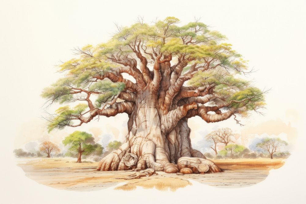 Baobab tree painting illustrated drawing.