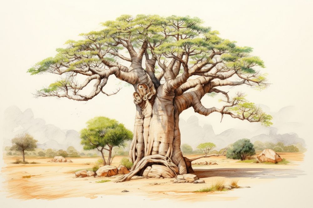 Baobab tree painting illustrated outdoors.