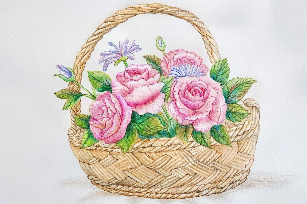 Basket Bouquet basket handicraft embroidery.