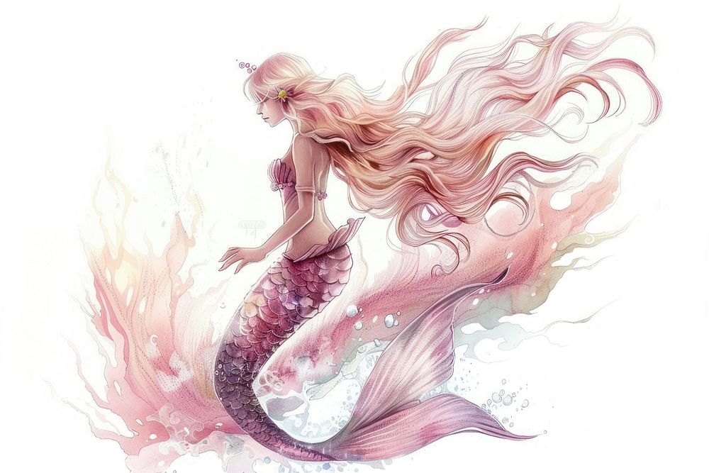 Fantasy Mermaid illustrated drawing female.