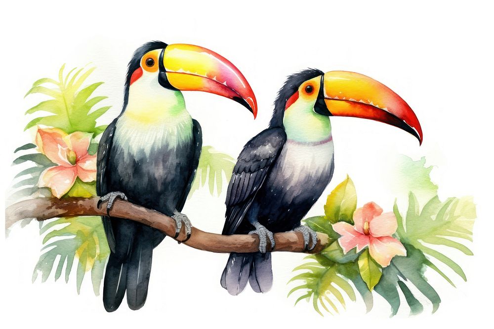 Illustration of toucan couple bird animal beak.