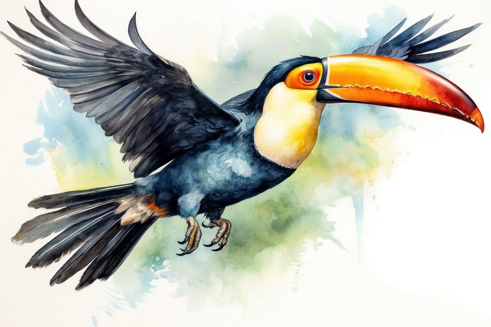 Illustration of toucan bird flying animal beak.