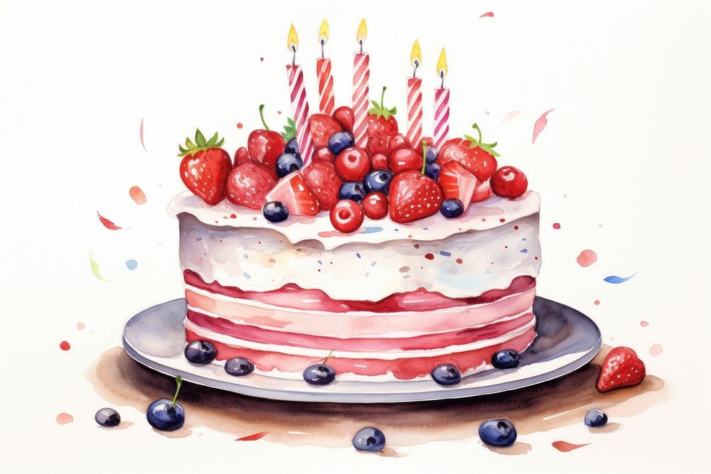 Illustration of birthday cake blueberry dessert produce.