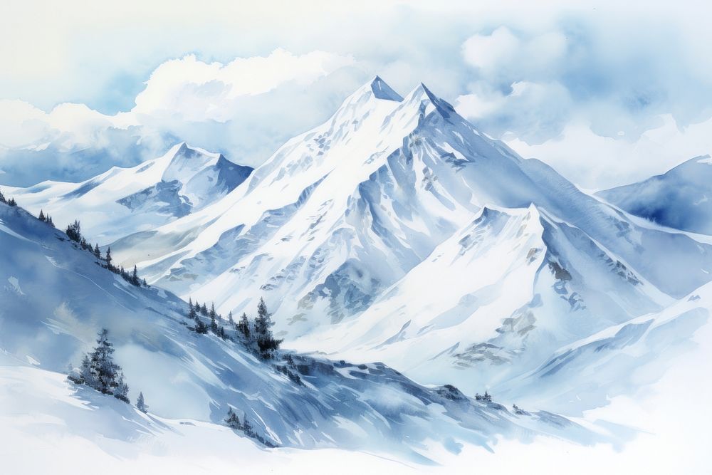 Illustration of snow mountain avalanche outdoors scenery.