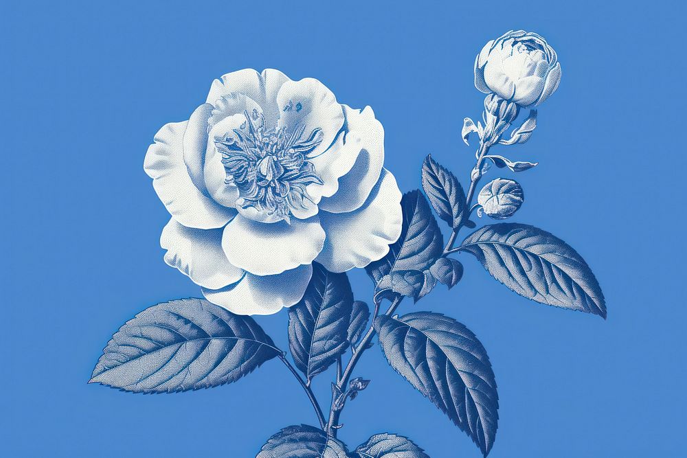 Blue camellia porcelain graphics blossom.