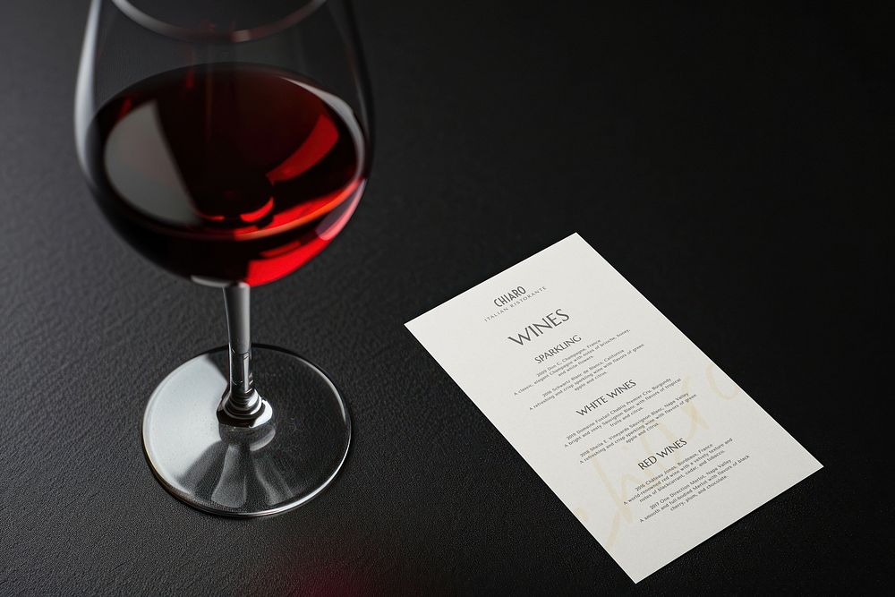 Menu card by red wine glass
