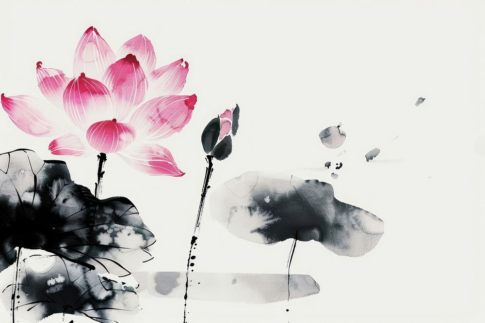 Water lily Japanese minimal painting art graphics.