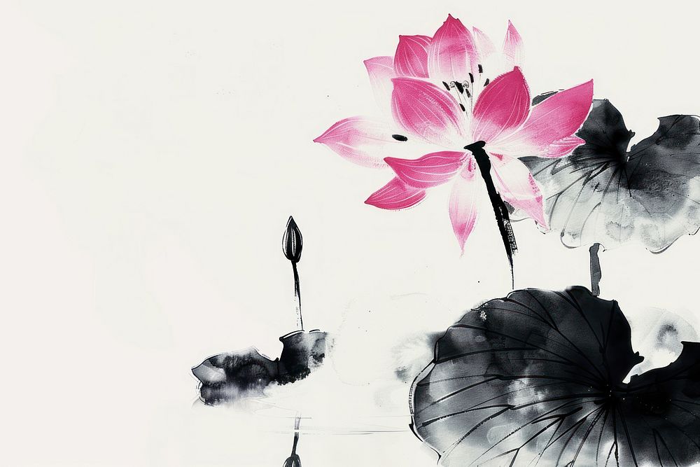 Water lily Japanese minimal painting art geranium.