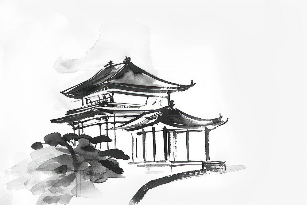 Architecture Japanese minimal art illustrated drawing.