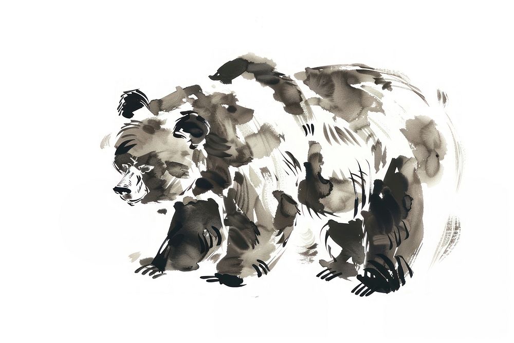 Bear Japanese minimal painting art illustrated.