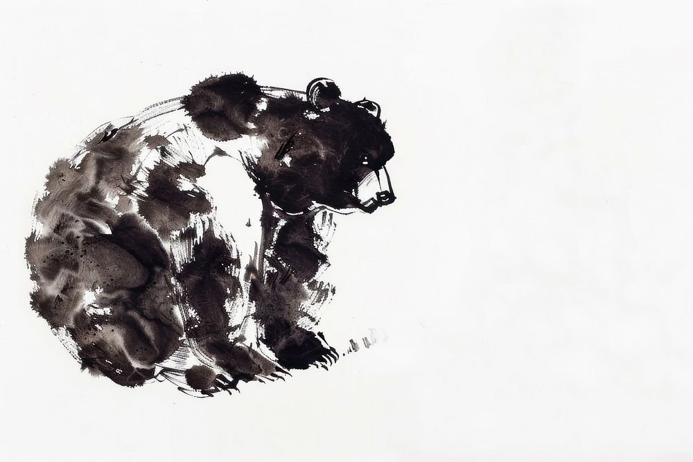 Bear Japanese minimal painting art illustrated.