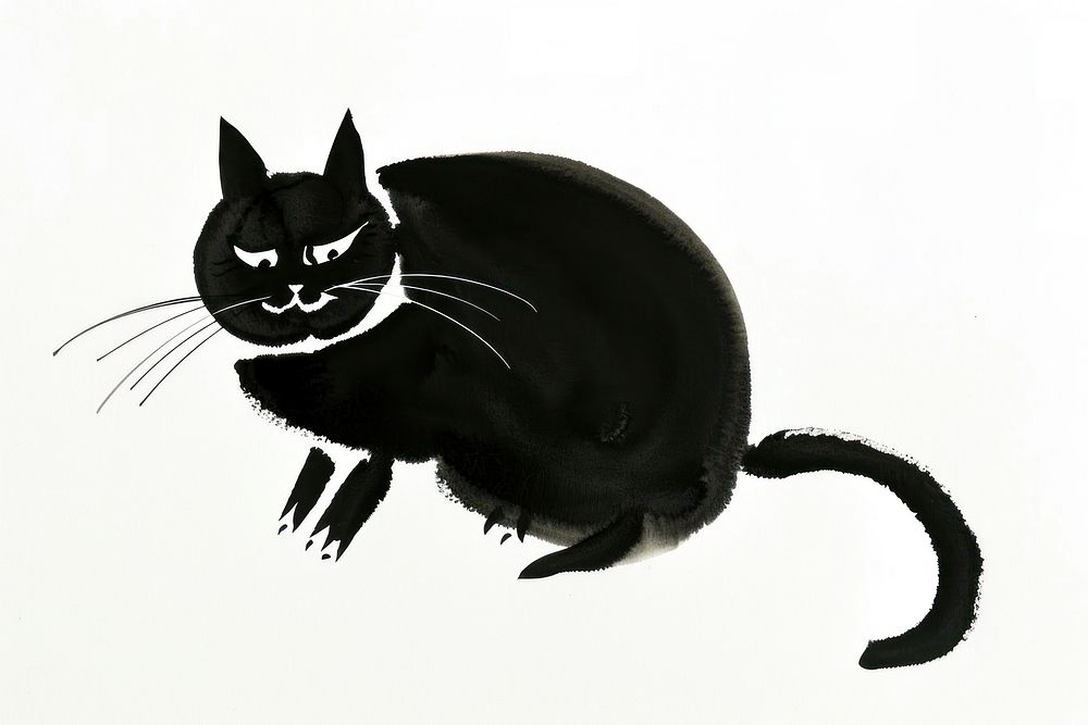 Black cat Japanese minimal rat black cat animal.