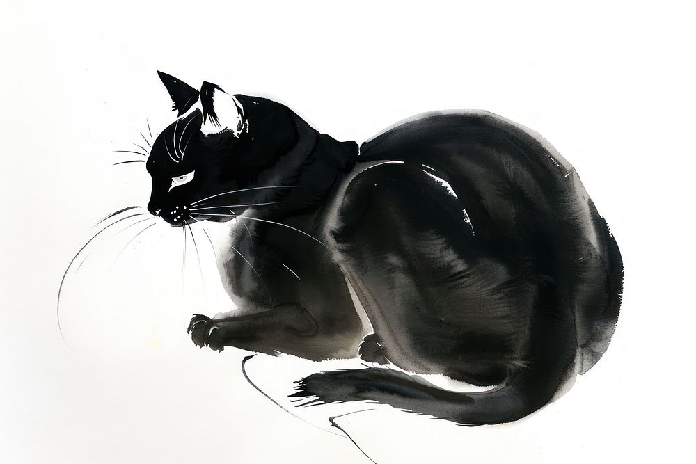 Black cat Japanese minimal art black cat animal.