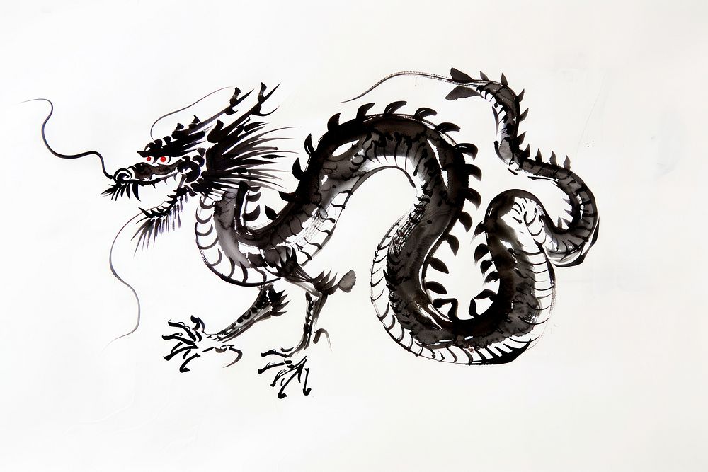 Chinese dragon Japanese minimal art illustrated kangaroo.