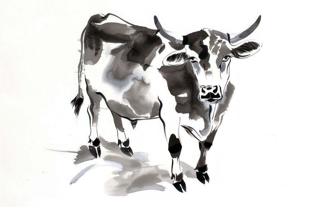 Cow Japanese minimal livestock animal cattle.