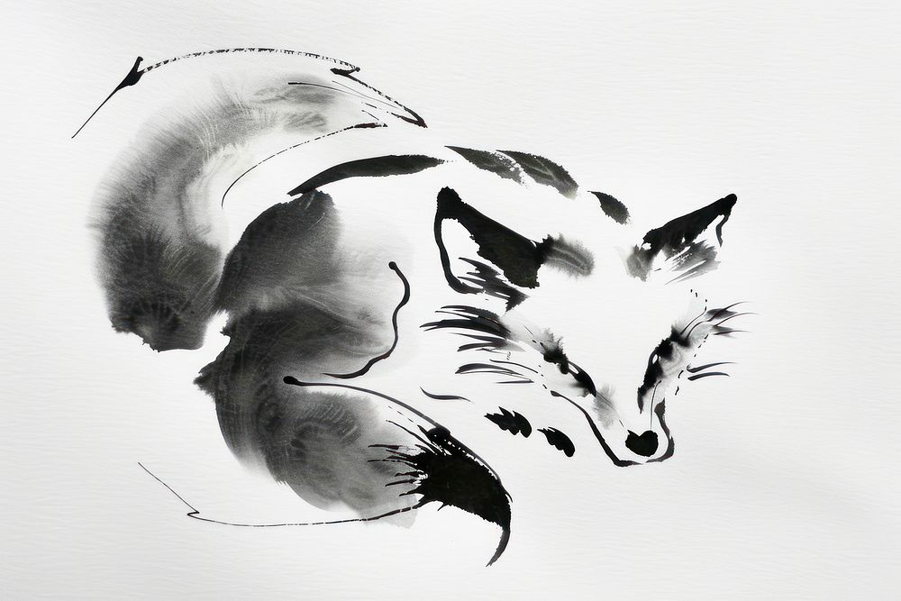 Fox Japanese minimal art illustrated stencil.